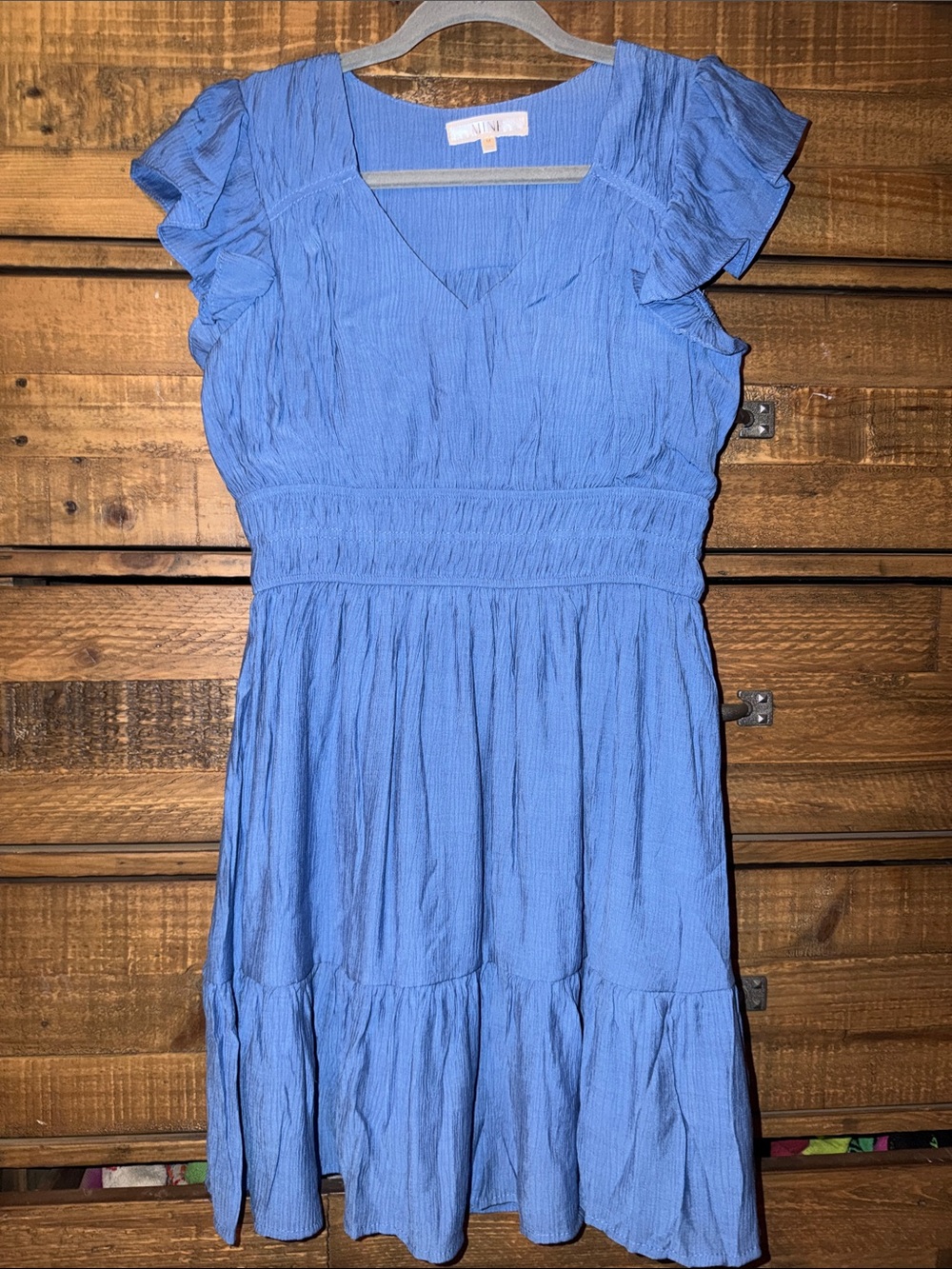 mine Sky-Blue V-Neck Ruffle Sleeve Tiered Dress